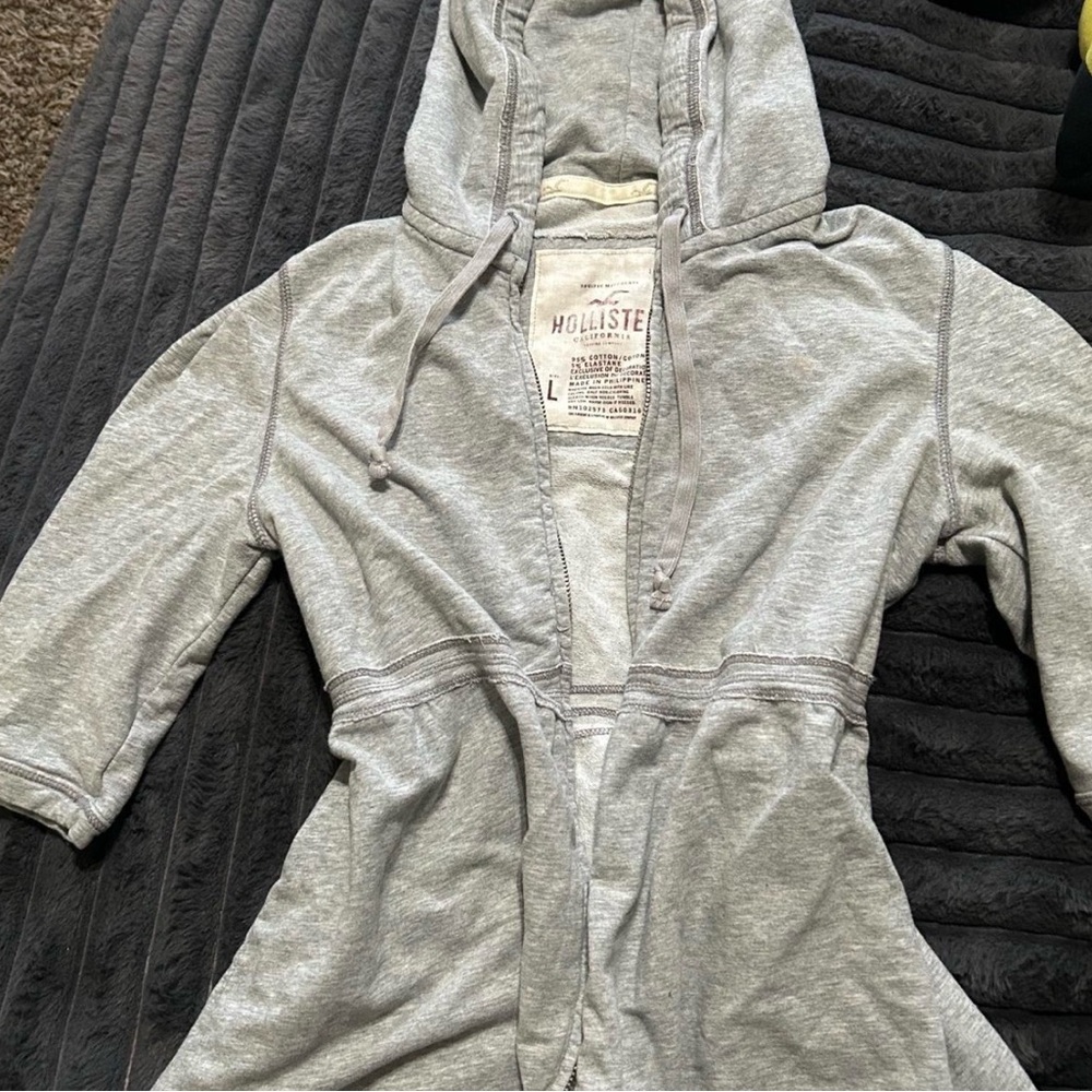 Hollister Women's Light Gray Zip-Up Jacket